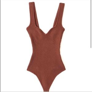 Abercrombie Ribbed Knit Brown Sweetheart Bodysuit
